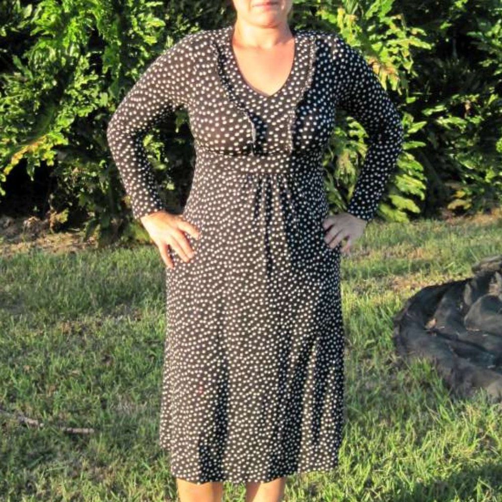 Speechless 14 Black & White Polka Dot Dress Ruffle Tie Back Long Sleeves Juinors